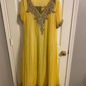 Custom-made Yellow and silver Shalwar Kameez